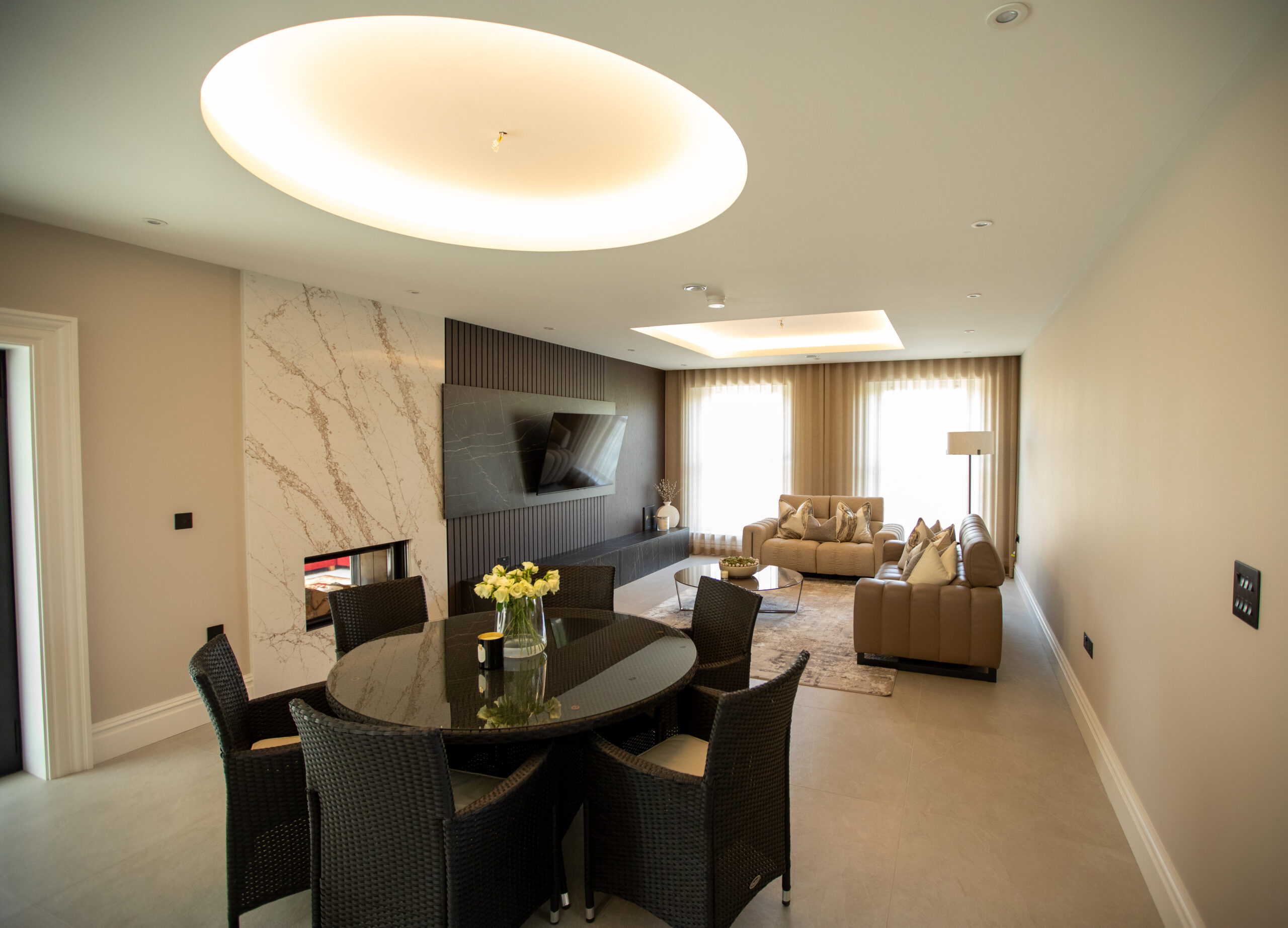 Media Unit Showcase and Living room wide angle shot