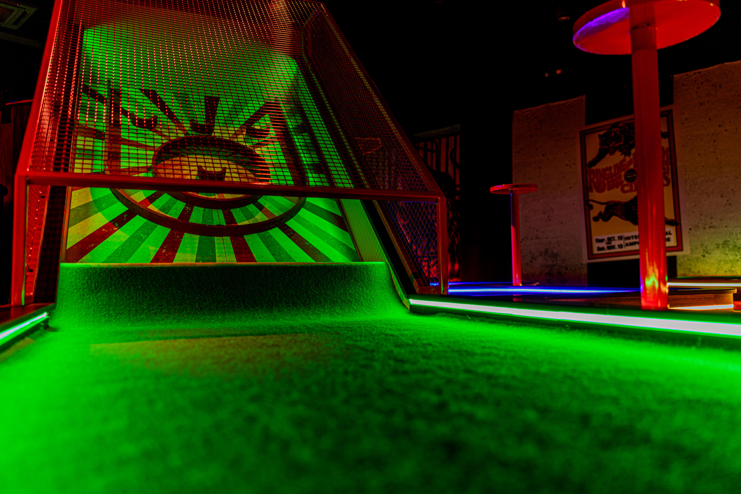 Full view of a themed miniature golf course, showcasing commercial bespoke joinery and custom installation by Driftwood NI