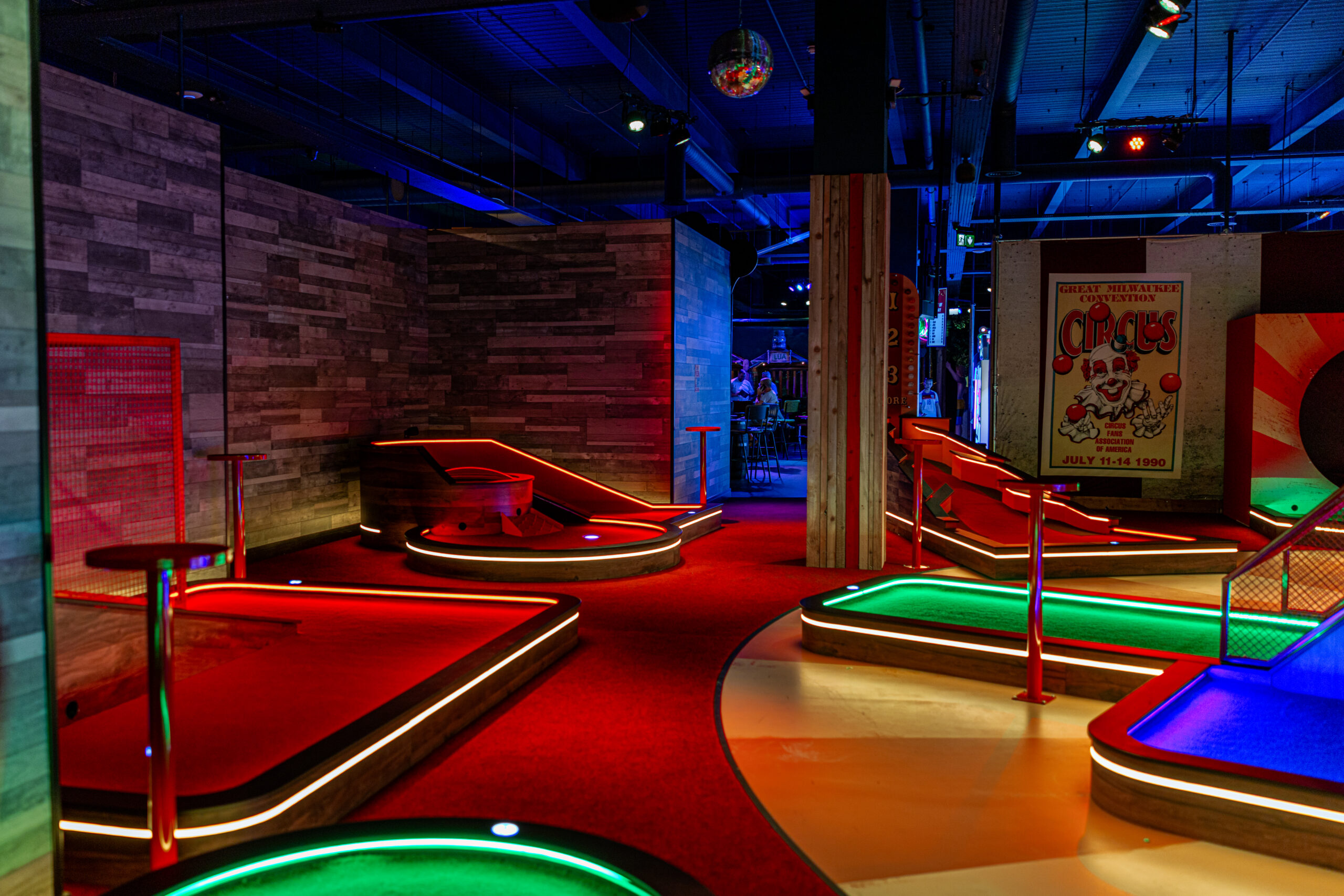 Full view of a themed miniature golf course, showcasing commercial bespoke joinery and custom installation by Driftwood NI